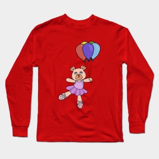 A little ballerina bear holding colorful balloons Long Sleeve T-Shirt